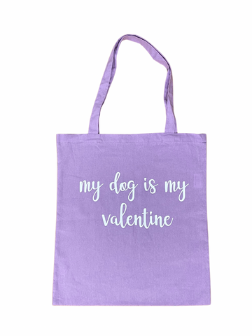 'My Dog Is My Valentine' Purple Tote Bag
